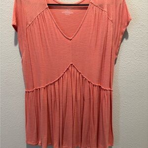 Lane Bryant Coral Pleated V-Neck Blouse
